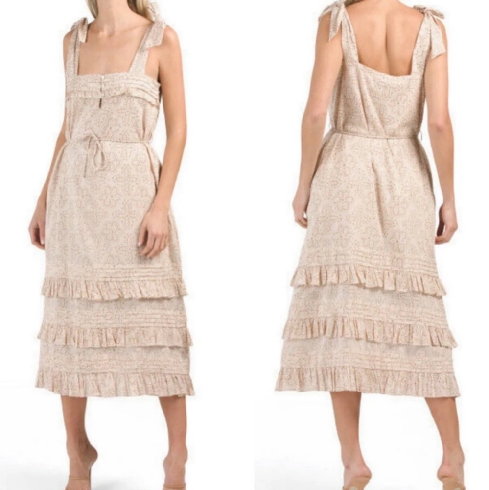 CLEOBELLA Zane Ruffle Tiered Midi Dress Bow Tie Shoulder *No Tie at Waist